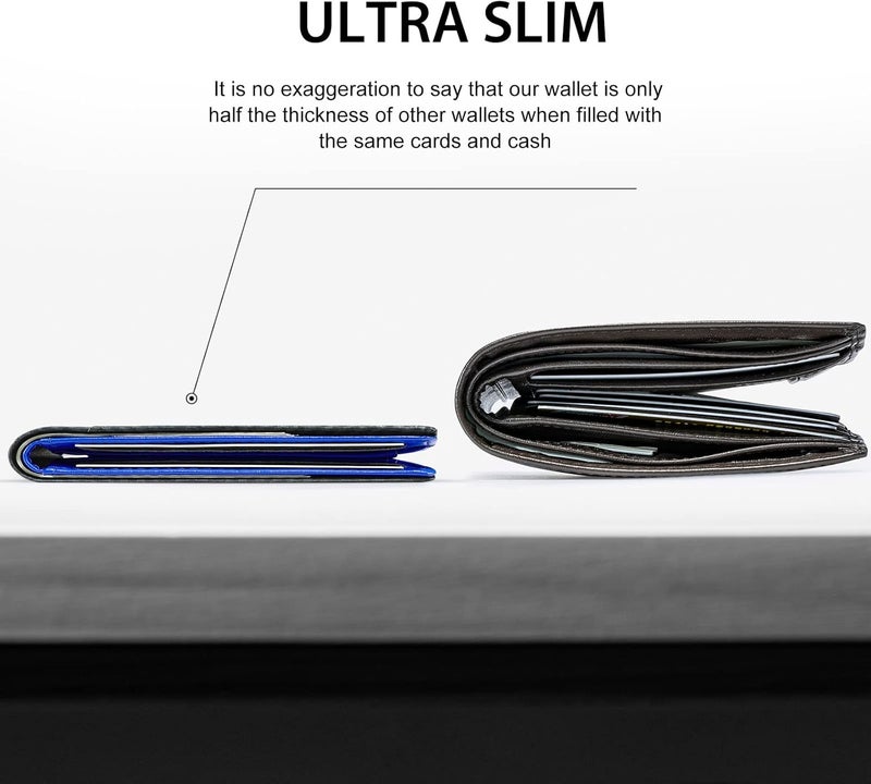 GSOIAX Slim Wallet for Men RFID Blocking Bifold Wallet Carbon Fiber Front Pocket Wallet with 11 Card Holder Minimalist Mens Wallet with Gift Box(Carbon Blue) - Image 2